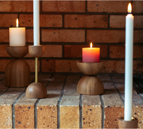 Aarikka Duo kynttilänjalka, tammi ja kulta,  17,5cm